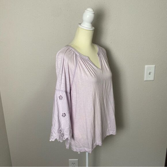 Caslon Lavender Floral Embroidered Eyelet Sleeve Blouse Women's Size Large - Picture 3 of 16